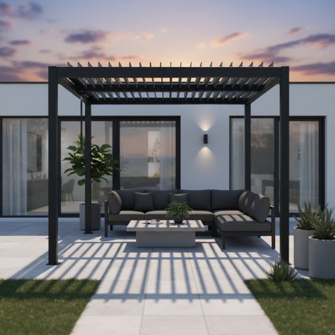 Pergola bioclimatique aluminium 3x3m anthracite X-METAL (1/5)