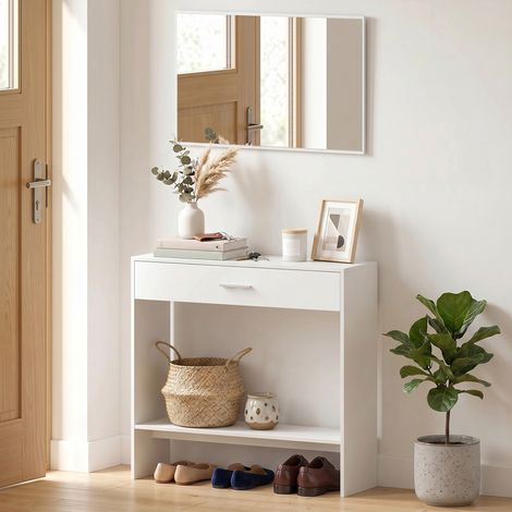 Recibidor de Entrada con Espejo Cajón y Estante Mueble de Recibidor para Pasillo 91,5x27,9x85,5 cm Blanco (1/5)