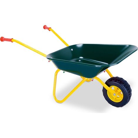 Relaxdays Children's Wheelbarrow, non-slip handles, HxWxD 43 x 74 x 36 cm, metal, plastic, children's wheelbarrow, green (1/5)