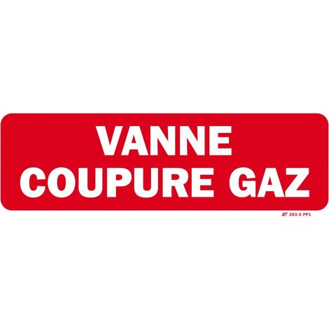 Cordia Incendie – Panneau de signalisation vanne coupure gaz 300x100 mm – PVC classe M1 – Fixation murale – Pour espaces confinés