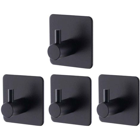 Set mit 4 schwarzen, selbstklebenden Wandhaken aus Edelstahl, kein Bohren erforderlich, für Bad und Küche