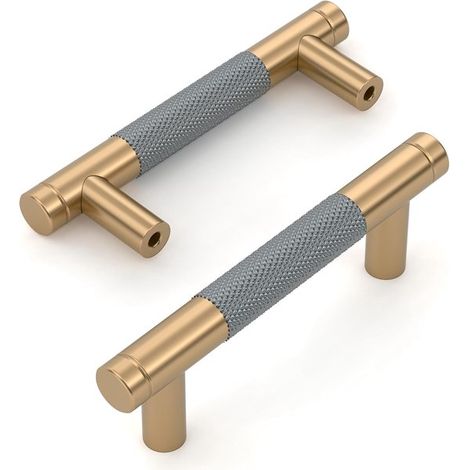 4 Küchengriffe, Goldgrau, Griffe für Schränke, Schubladen und Türen, 76 mm Lochabstand (1/4)