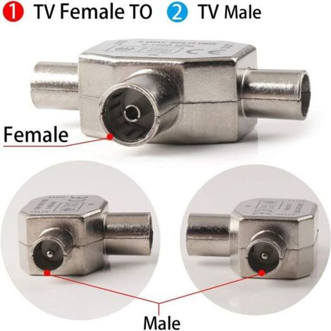 Connecteur coaxial d'antenne coaxiale pour deux antennes femelles, type T / F Distributeur d'antenne entièrement blindé Distributeu (1/5)