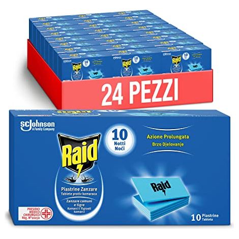 Raid Piastrine Antizanzare, Inodore, Formato Scorta 24 Confezioni da 10 Pezzi Ciascuna (240 Piastrine) (1/4)