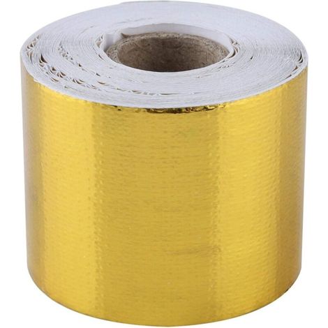 Enveloppe résistante à la chaleur,Bande Thermique Echappement, 1 rouleau de ruban adhésif réfléchissant de bouclier thermique de feuille d'aluminium de voiture d'or(10M5cm)