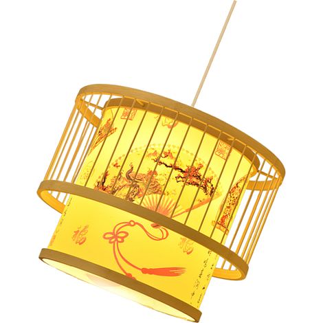 Lustre de style bambou chinois, suspension à motif bambou avec abat-jour ancien et pavillon en bois pour restaurants et établissements de restauration rapide. (1/5)