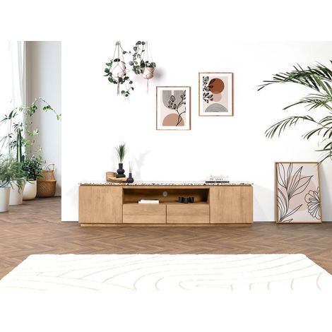 BOBOCHIC - Meuble TV 2 portes 200 cm BARBARA bois massif de manguier et terrazzo (1/5)