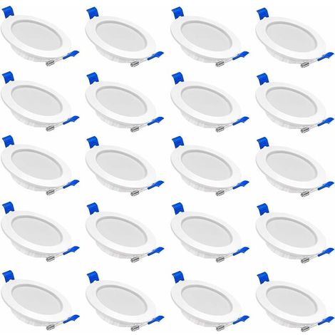 Set of 20 Flat LED Recessed Spotlights 5W 230V Aluminum Mini Recessed Ceiling Spot Light for Bathroom, Living Room, Bedroom and Kitchen - 20x5W Cold White (1/5)