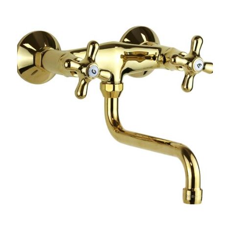 Rubinetto doppia leva in colore oro per lavello cucina installazione a parete Paffoni IRIS IRV161GF Oro - Iris