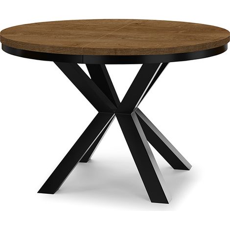 Table à manger ronde extensible RAL avec cerclage métallique, style loft, industriel, diamètre : 100 / 200 cm, couleur :Lefkas / noir (1/4)