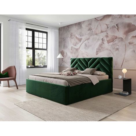 Santiago - lit coffre - 160x200 - sommier inclus - en velours - vert (1/4)