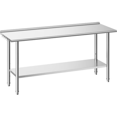 VEVOR Table de Travail Cuisine Professionnelle, Table Centrale Inox 182,9x61 cm, pour Preparation CHR Cafe Hotel Restaurant Boulangerie, Poste de Travail en Acier Inoxydable 2 Niveaux avec Dosseret (1/5)