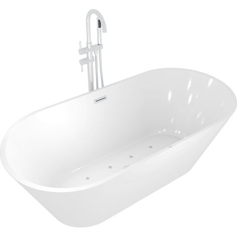 freistehende Badewanne Wanne F11 170x80cm Whirlpool mit Luftmassage mit Armatur AF04 (1/5)