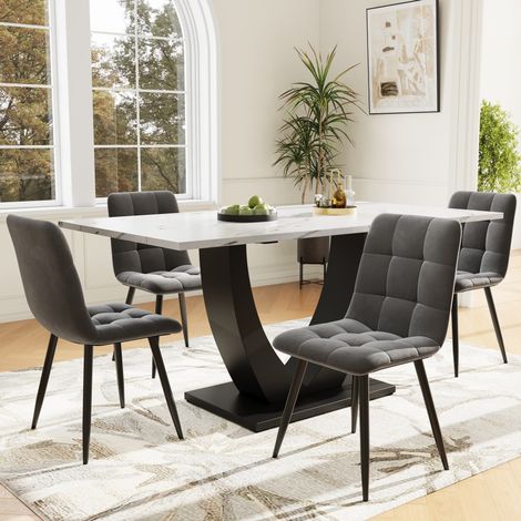 Conjunto de mesa de comedor 140x80x75,5 cm de MDF y metal, multicolor, estable – MEUBLIV (1/5)