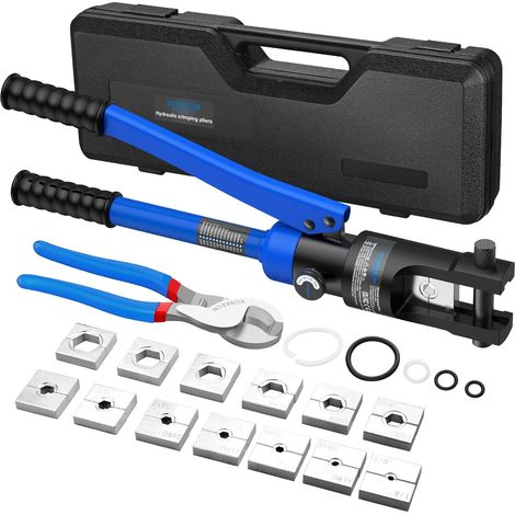 Pince à Sertir Hydraulique 12T (8-300mm²/1/8"-600 MCM) - 13 Matrices avec Étiquettes Autocollantes Pour Cosses Cuivre/aluminium - Usage Intensif (1/5)