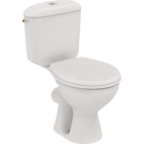 Porcher – Pack WC Noé prêt à poser 655 x 390 mm sortie horizontale blanc – Cuvette en porcelaine vitrifiée – Réservoir réversible 3/6 litres – Abattant thermodur inox