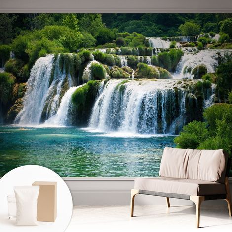 Papier peint intissé à motifs décoratifs pour salon chambre et bureau Décoration murale élégante avec colle Harmonie naturelle 312x219 cm (1/5)