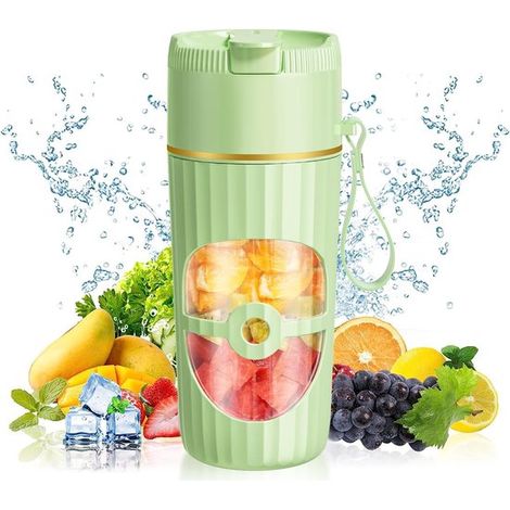 Blender portable USB-C en verre - 450 ml - Vert - Mixeur sans fil pour shakes et protéines en poudre (1/5)