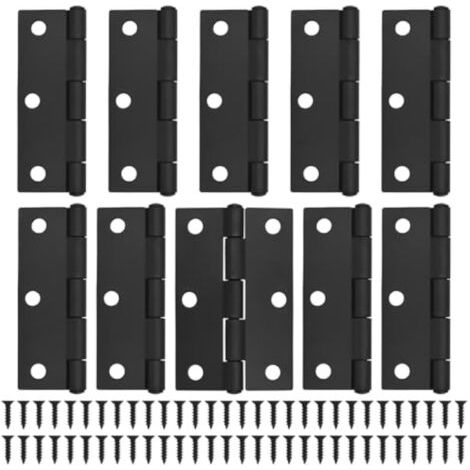 10 charnières de porte noires - 75mm (3 inch) charnières de porte de placard avec 60 vis noires charnières de porte intérieures pour meubles de maison charnières de porte en bois (1/4)