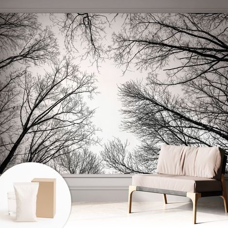 Tapete Vliestapete mit Kleber modern - Wanddeko für Küche - Klebefolie Wand - luxus Look Kahle Äste 312x219 cm (1/5)