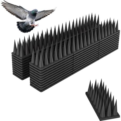 Set mit 12 Vogelabwehrspitzen für Balkone und Dächer, 3 Reihen, je Paneel H: 3,5 x 42,5 x 4 cm, Taubenabwehrmittel, PP, Schwarz (1/5)