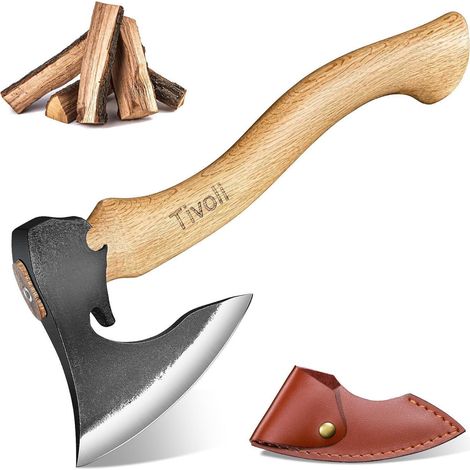 Axt Survival 42cm Kohlenstoffstahl Holzgriff Lederbezug Jagd XL (1/5)