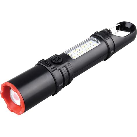 Linterna LED recargable de 3W – 250 lúmenes – con función de zoom y luz lateral blanca/roja – luz regulable, batería integrada y cable USB-C incluidos. (1/5)