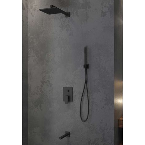 Ensemble de douche à encastrer DELOS NERO avec douchette en laiton noir (1/3)