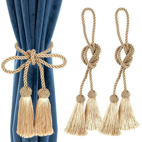 Lot de 2 embrasses de Rideaux Faites à la Main en Corde avec Pompons pour Rideaux de Fenêtre Drapé Corde pour Décoration de Maison ou de Bureau,doré (1/5)