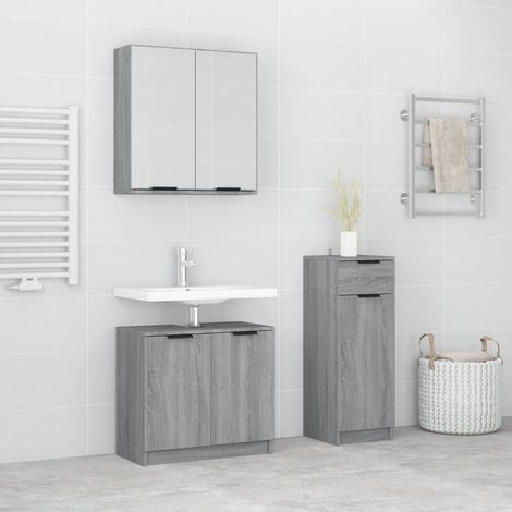 vidaXL Badezimmermöbel Set 3-teilig Sonoma Grau (1/5)