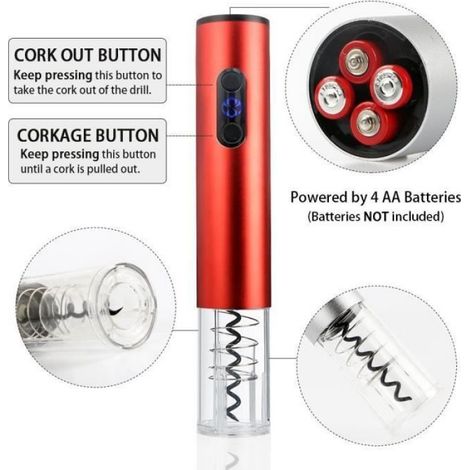 Tire-Bouchon Électrique - Sans Fil - 8 Secondes - Pour Bouteilles De Vin - 420 G - 25,2 Cm - 4 Piles AA Requises (1/4)