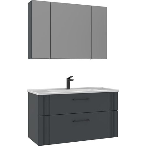 Waschtisch-Set mit Spiegel (2-teilig) "Bari 100 v2" – 100 x 45 x 55 cm – Anthrazit matt (1/3)