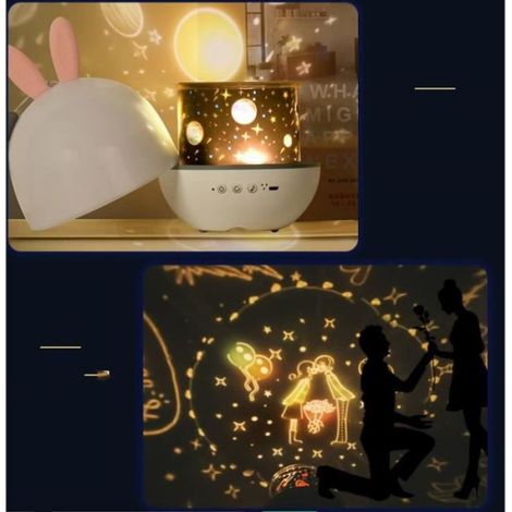 Bébé Veilleuse Projecteur, LED Enfant Veilleuse Lampe Musicale et Lumineuse 360°Rotation,8 Chansons,6 Films de Projection, lapin (1/4)