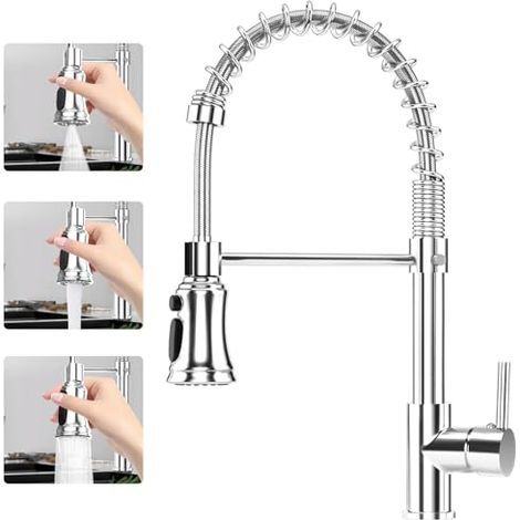 [NEVER USED] Pull Out Kitchen Tap: 360° Swivel 3 Spray Modes Kitchen Mixer Tap, Commercial Sink Mixer Tap Single Handle Kitchen Taps, Cold and Hot Mixer Kitchen Sink Taps with Standard Fittings, Chrom