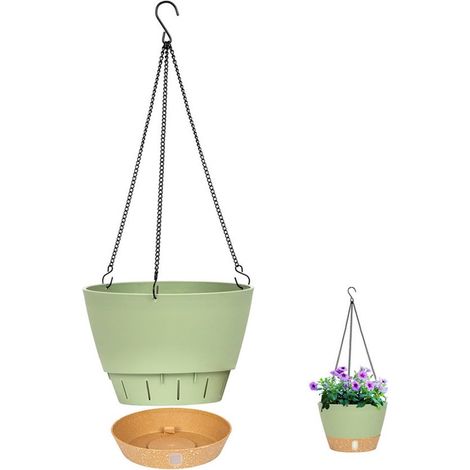 Hängender Blumentopf – 20 cm Durchmesser – für drinnen und draußen geeignet – mit Abflusslöchern – ideal für Garten und Wohnung – grün (1/5)