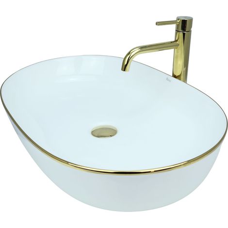 GTM Design Aufsatzwaschbecken 60 cm - Glanz Modern Waschbecken ohne Hahnloch - Elegante Aufsatzwaschbecken Oval für Badezimmer und Gäste WC - nur Bad Waschbecken (1/5)