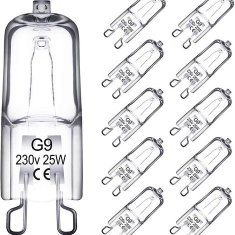 Ampoules halogènes G9, 25 watts, 230 volts, paquet de 10. (1/4)