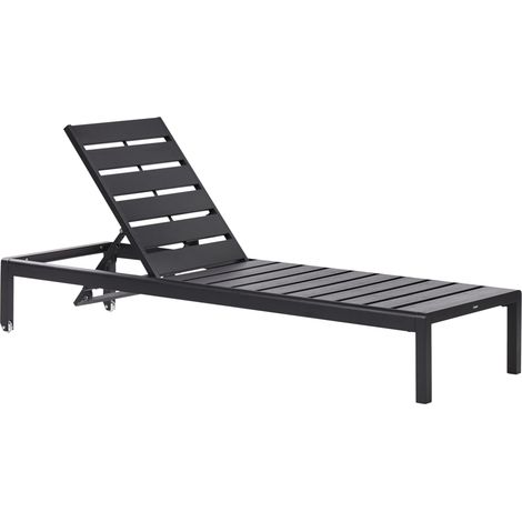 Tumbona de jardín de aluminio negro madera plástica respaldo reclinable Nardo