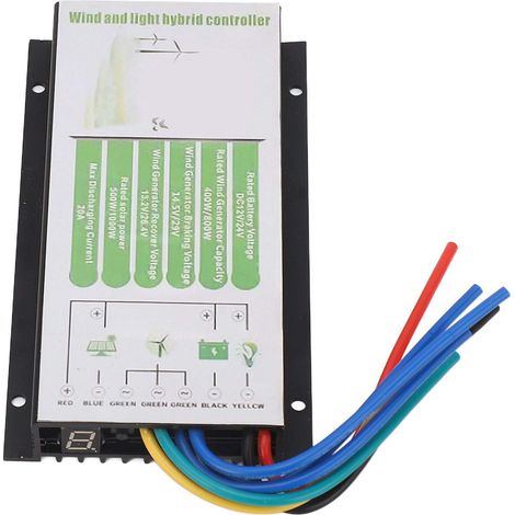 Contrôleur de charge hybride éolien-solaire pour batterie 12 V/24 V, PWM automatique, 20 A maximum, turbine de 800 W et panneau de 1000 W. (1/5)