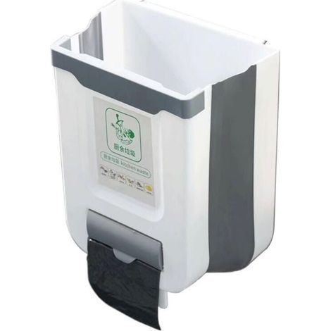 Poubelle de cuisine suspendue, pliable, en plastique, pour placard, voiture, chambre, salle de bain, cuisine, bureau, 24 x 25 x 6 cm (1/4)