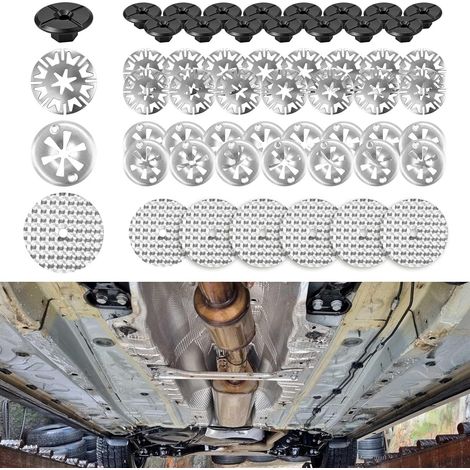 Kit de réparation de 51 pièces de protection thermique : clips de fixation universels, rondelles de serrage contre les claquements pour pot d'échappement, sous-caisse et autres véhicules (1/5)