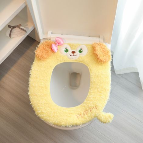 Housse de siège de toilette douce, chaude et rembourrée, coussin de siège de toilette plus épais pour la salle de bain, en tissu fibre extensible et lavable, réutilisable et facile à installer. (1/4)