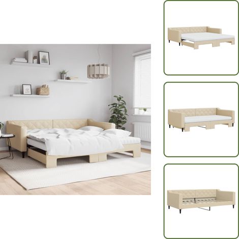 vidaXL Lit de jour avec gigogne et matelas crème 100x200 cm tissu