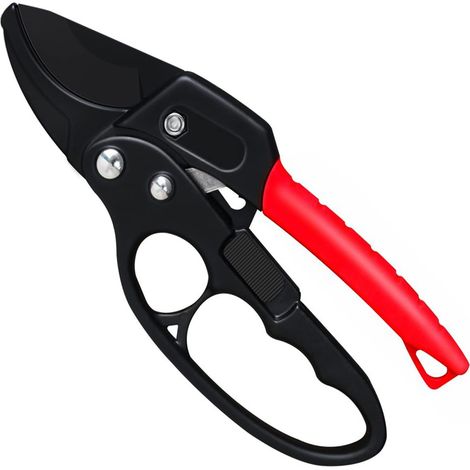 Potatore manuale, cesoie, forbici da giardino, potatore a cricchetto, lavoro 3 volte più facile, attrezzi da giardino, forbici da giardino affilate, forbici per mani deboli e artritiche (nere e rosse)