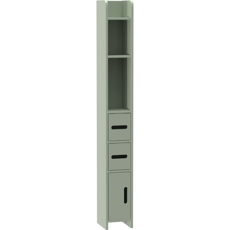 Meuble colonne de salle de bain et armoire toilette haute - 15 x 17 x 120 cm, vert clair - Avec étagères et placards - Rangement salle de bain - Design compact (1/5)