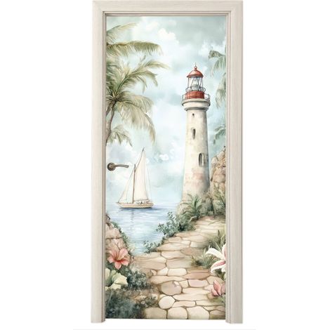 PEGATINA DE PUERTA Faro - Naturaleza - Paisaje - Barco Cuadros Para Dormitorio (1/5)