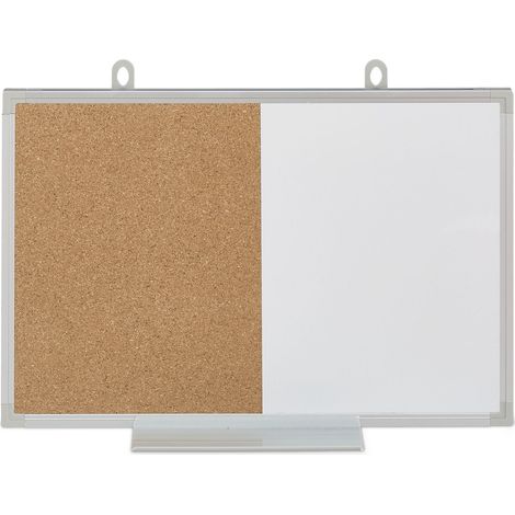Lavagna combinata 2 in 1 multifunzione da ufficio 80 x 60 cm con pratico vano portaoggetti in sughero nero 130009559