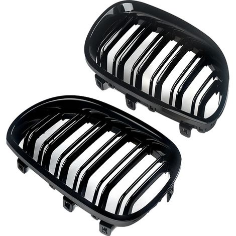 Grille de pare-chocs avant, design à double lamelle, compatible avec la berline de luxe Série 5, Noir Brillant (1/2)