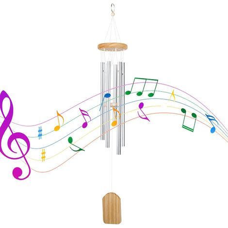 Carillons Éoliens en Bois de Pin, Carillon à Vent de Jardin 6 Tubes en Aluminium, Carillons de Vent Musical pour Extérieur, Carillons Éoliennes pour Patio Arrière-Cour Maison Décoration-65cm- (1/5)