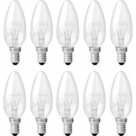 Ampoules bougies transparentes E14 40 W, paquet de 10, ampoules à incandescence à intensité variable, blanc chaud 2700 K, 400 lm
